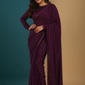 Wine Purple Shimmer Silk Saree with Designer Border Party Wear