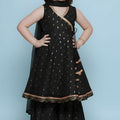 Elegant Black Printed Anarkali Sharara Set for Girls with Dupatta