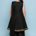 Elegant Black Printed Anarkali Sharara Set for Girls with Dupatta