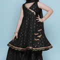 Elegant Black Printed Anarkali Sharara Set for Girls with Dupatta