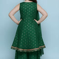 Refreshing Green Printed Anarkali Sharara Set for Girls with Dupatta