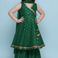 Refreshing Green Printed Anarkali Sharara Set for Girls with Dupatta 