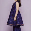 Graceful Navy Blue Chanderi Silk Printed Anarkali Sharara Set for Girls with Dupatta