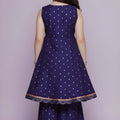 Graceful Navy Blue Chanderi Silk Printed Anarkali Sharara Set for Girls with Dupatta