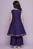 Graceful Navy Blue Chanderi Silk Printed Anarkali Sharara Set for Girls with Dupatta