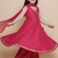 Charming Rani Pink Chanderi Silk Printed Anarkali Sharara Set for Girls with Dupatta
