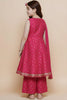 Charming Rani Pink Chanderi Silk Printed Anarkali Sharara Set for Girls with Dupatta