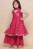 Charming Rani Pink Chanderi Silk Printed Anarkali Sharara Set for Girls with Dupatta