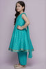 Stylish Rama Green Chanderi Silk Printed Anarkali Sharara Set for Girls with Dupatta