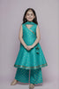 Stylish Rama Green Chanderi Silk Printed Anarkali Sharara Set for Girls with Dupatta