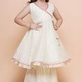 Trendy White Chanderi Silk Printed Anarkali Sharara Set for Girls with Dupatta