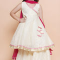 Trendy White Chanderi Silk Printed Anarkali Sharara Set for Girls with Dupatta