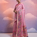 Pink Banarasi Silk Saree with Floral Meenakari Border Traditional Saree