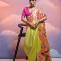 Lime Green Banarasi Silk Saree Floral Meenakari Border Traditional Saree