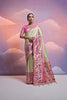 Mint Green Banarasi Silk Saree Pink Meenakari Border Traditional Saree