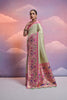 Mint Green Banarasi Silk Saree Pink Meenakari Border Traditional Saree