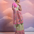 Mint Green Banarasi Silk Saree Pink Meenakari Border Traditional Saree