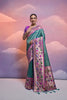 Teal Green Banarasi Silk Saree Pink Meenakari Border Traditional Saree