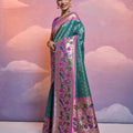 Teal Green Banarasi Silk Saree Pink Meenakari Border Traditional Saree