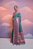 Teal Green Banarasi Silk Saree Pink Meenakari Border Traditional Saree