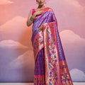Royal Purple Banarasi Silk Saree Pink Meenakari Border Traditional Saree