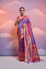 Royal Purple Banarasi Silk Saree Pink Meenakari Border Traditional Saree
