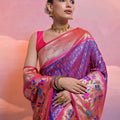 Royal Purple Banarasi Silk Saree Pink Meenakari Border Traditional Saree
