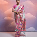 Sea Green Banarasi Silk Saree Pink Meenakari Border Traditional Saree