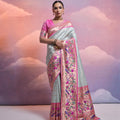 Sea Green  Banarasi Silk Saree Pink Meenakari Border Traditional Saree