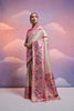 Beige Banarasi Silk Saree Pink Meenakari Border Traditional Saree