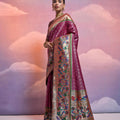 Wine Pink Banarasi Silk Saree Multicolour Border Traditional Saree