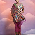 Wine Pink Banarasi Silk Saree Multicolour Border Traditional Saree