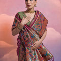 Wine Pink Banarasi Silk Saree Multicolour Border Traditional Saree