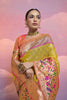 Yellow Handwoven Banarasi Silk Saree Pink Zari Border Traditional Saree