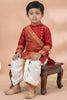 Royal Red Viscose Embroidered Kurta Dhoti Set with Golden Motifs For Kid
