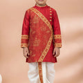 Royal Red Viscose Embroidered Kurta Dhoti Set with Golden Motifs For Kid