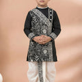 Classic Black Viscose Embroidered Kurta Dhoti Set with Silver Motifs For Kid