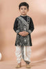 Classic Black Viscose Embroidered Kurta Dhoti Set with Silver Motifs For Kid