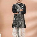 Classic Black Viscose Embroidered Kurta Dhoti Set with Silver Motifs For Kid