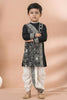 Classic Black Viscose Embroidered Kurta Dhoti Set with Silver Motifs For Kid