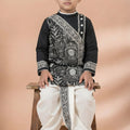 Classic Black Viscose Embroidered Kurta Dhoti Set with Silver Motifs For Kid