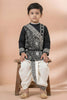 Classic Black Viscose Embroidered Kurta Dhoti Set with Silver Motifs For Kid