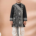 Classic Black Viscose Embroidered Kurta Dhoti Set with Silver Motifs For Kid