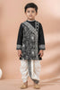 Classic Black Viscose Embroidered Kurta Dhoti Set with Silver Motifs For Kid