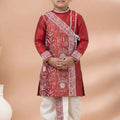 Stylish Red Viscose Embroidered Kurta Dhoti Set with Traditional Motifs For Kid