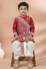 Stylish Red Viscose Embroidered Kurta Dhoti Set with Traditional Motifs For Kid