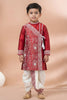 Stylish Red Viscose Embroidered Kurta Dhoti Set with Traditional Motifs For Kid
