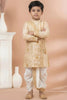 Charming Cream Viscose Embroidered Kurta Dhoti Set with Golden Motifs For Kid
