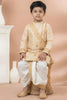 Charming Cream Viscose Embroidered Kurta Dhoti Set with Golden Motifs For Kid