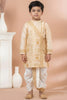 Charming Cream Viscose Embroidered Kurta Dhoti Set with Golden Motifs For Kid